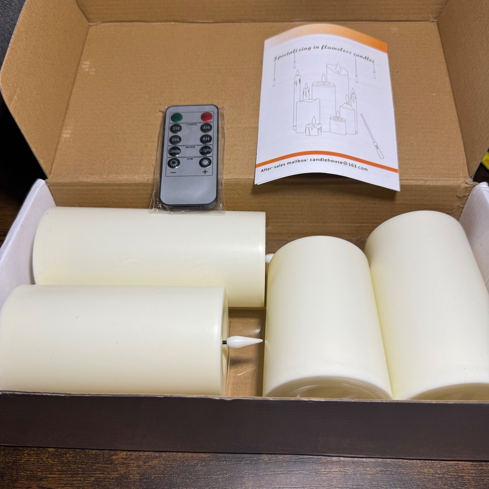 LED Pillar Candles with Remote Control 4 Pack Ivory Waterproof Flameless Timer - Picture 6 of 6